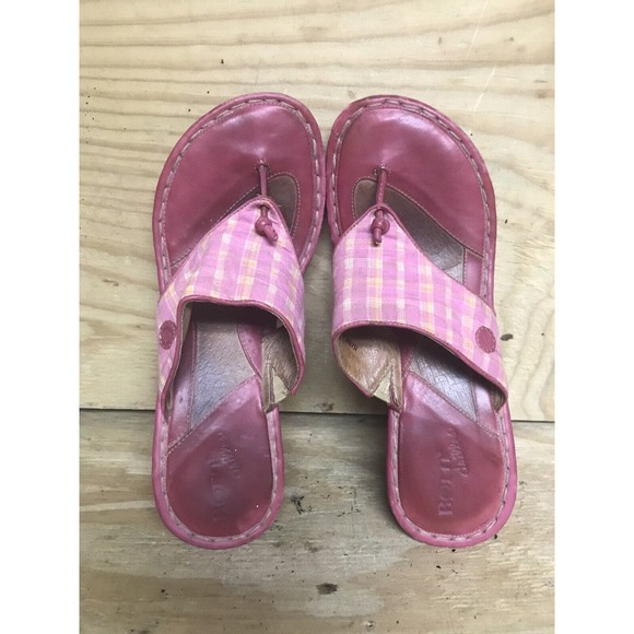 Born Shoes Womens Sandals Sz 8 Drilles Espadrilles Pink Check Print Wedge - Picture 3 of 10